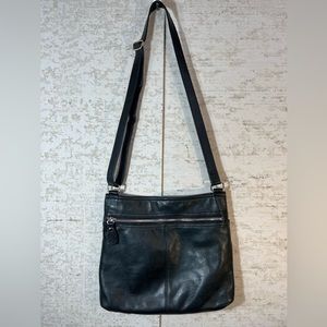 MARGOT New York Black Pebbled Leather Adjustable Crossbody Bag Silver Accents